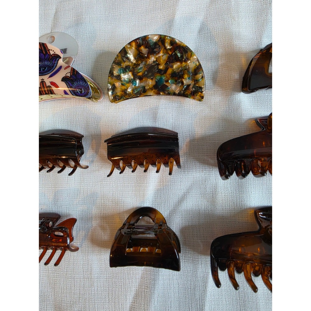 Assorted Hair Claw Clip Lot 8pc Tortoiseshell Hamsa Mosaic Pattern Jaw Clips